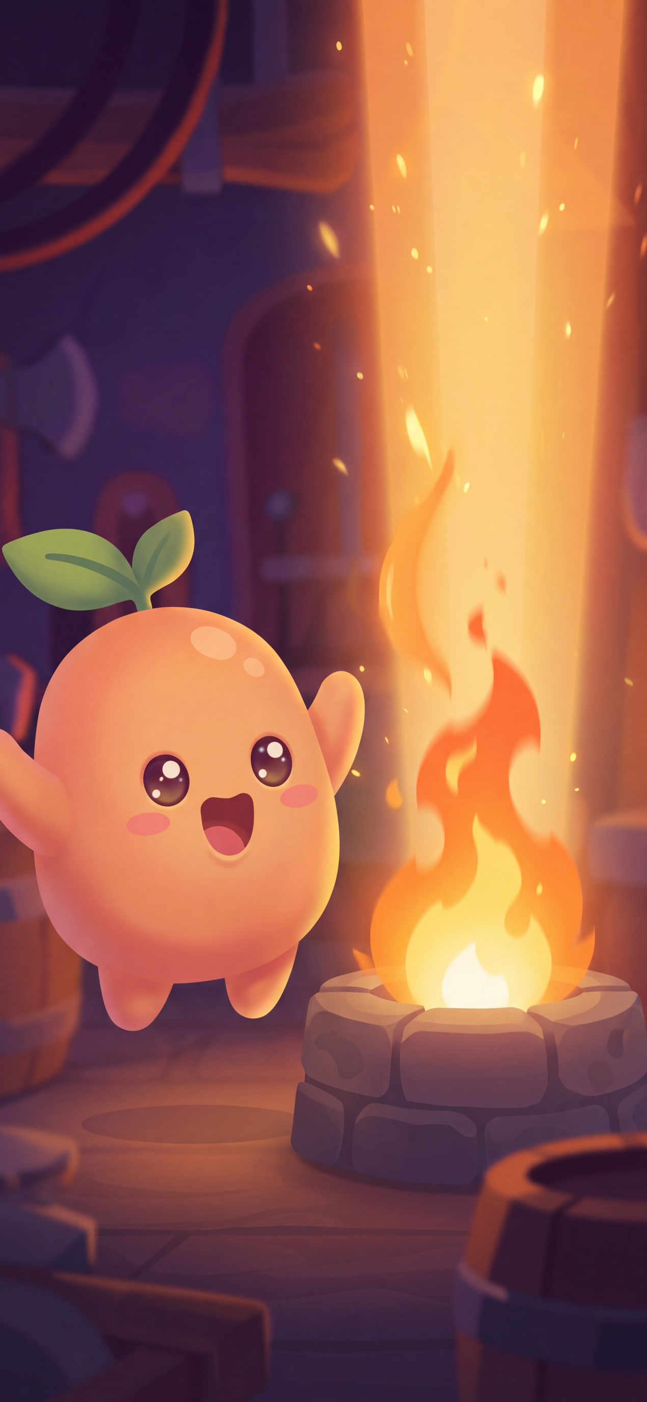 A small flame catching in a stone fire pit
