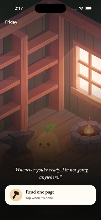 The room at dusk with the habit card reading Tap when it's done